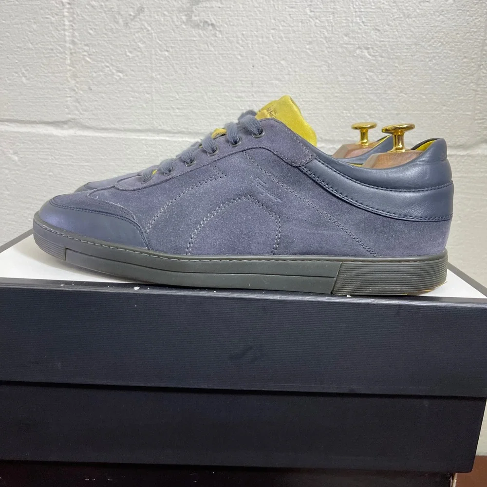 Salvatore Ferragamo 2056 Blue Suede‎ Leather Casual Sneakers Men's 9.5 EE